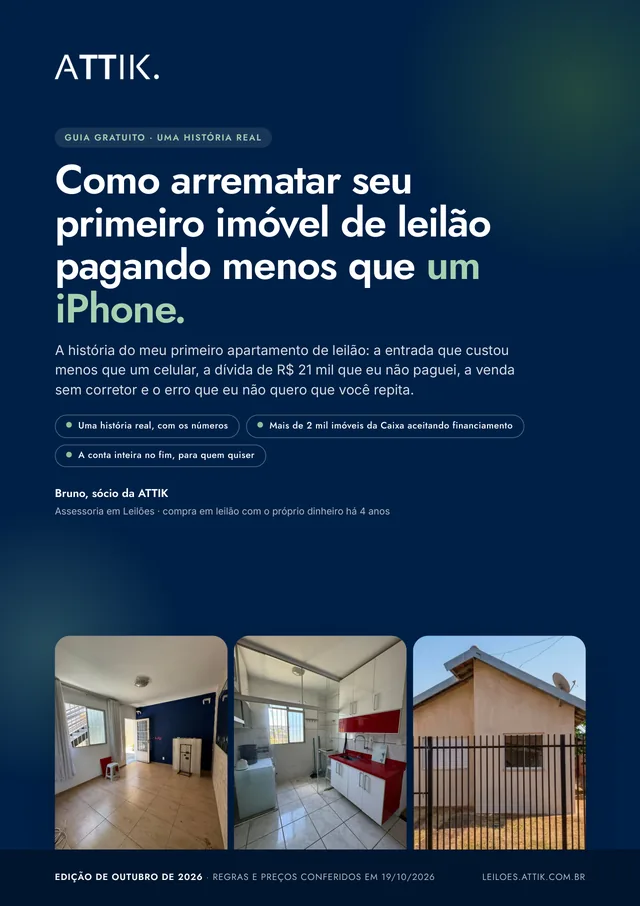 Capa do guia: Como arrematar seu primeiro imóvel de leilão pagando menos que um iPhone