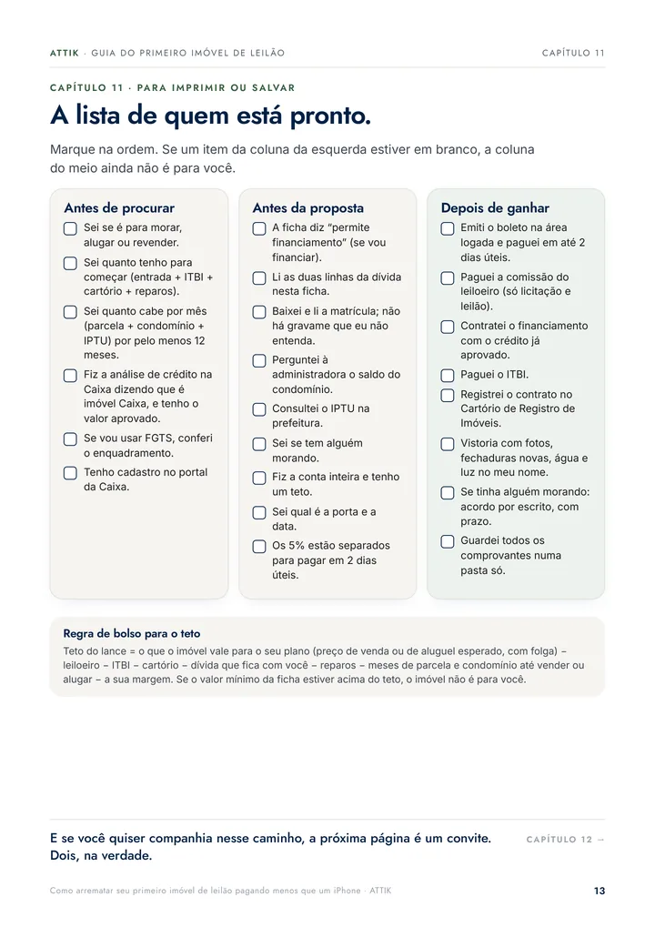 Página do guia: A lista de quem está pronto para o lance